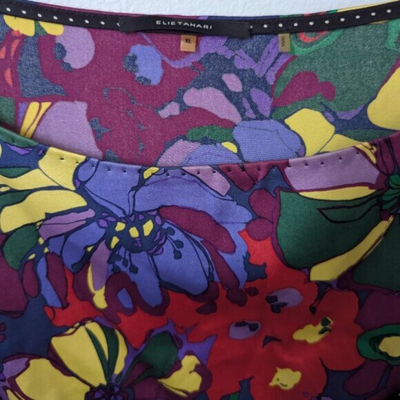 Elie Tahari Luxury Silk Floral + Abstract Printed Blouse, XL - Picture 5 of 5